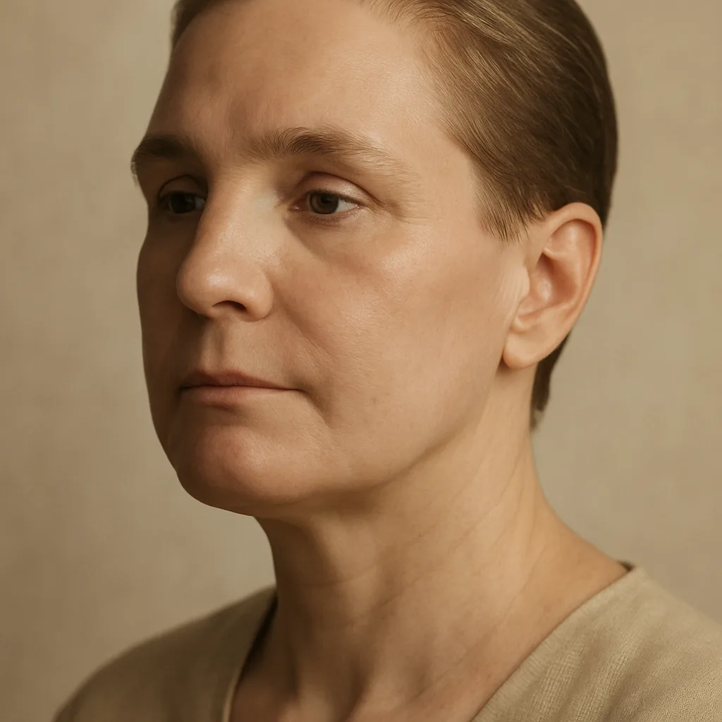 Post-operative facial reconstruction portrait demonstrating restored symmetry